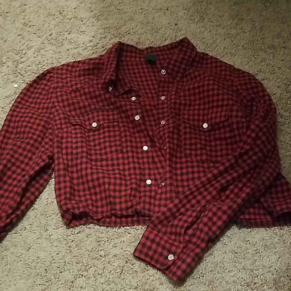 Cropped flannel shirt